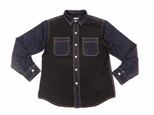 Kojima Genes Contrast Panel Shirt Men's Long Sleeve Two Tone Button Up Shirt rnb2081 RNB-2081 Black Duck Canvas/Indigo Denim