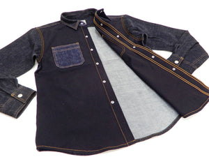 Kojima Genes Contrast Panel Shirt Men's Long Sleeve Two Tone Button Up Shirt rnb2081 RNB-2081 Black Duck Canvas/Indigo Denim
