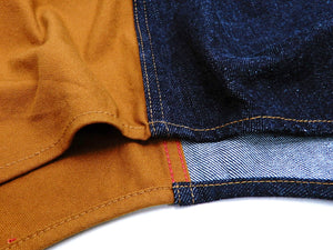 Kojima Genes Contrast Panel Shirt Men's Long Sleeve Two Tone Button Up Shirt rnb2081 RNB-2081 Camel Duck Canvas/Indigo Denim