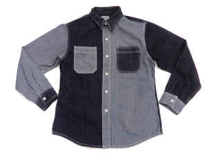 Kojima Genes Mixed Panel Shirt Men's Long Sleeve Two Tone Button Up Shirt rnb281s RNB-281S Denim x Hickory