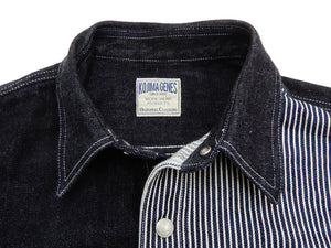 Kojima Genes Mixed Panel Shirt Men's Long Sleeve Two Tone Button Up Shirt rnb281s RNB-281S Denim x Hickory