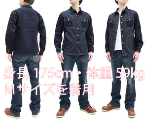 Kojima Genes Mixed Panel Shirt Men's Denim x Herringbone Long Sleeve Two Tone Button Up Shirt rnb282S RNB-282S Indigo