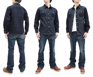 Kojima Genes Mixed Panel Shirt Men's Denim x Herringbone Long Sleeve Two Tone Button Up Shirt rnb282S RNB-282S Indigo