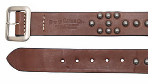 Sugar Cane Studded Belt Men's Ccasual 40mm Wide/4mm Thick Cowhide Leather Belt with Single Prong Square-Shaped Buckle SC02321 138 Brown