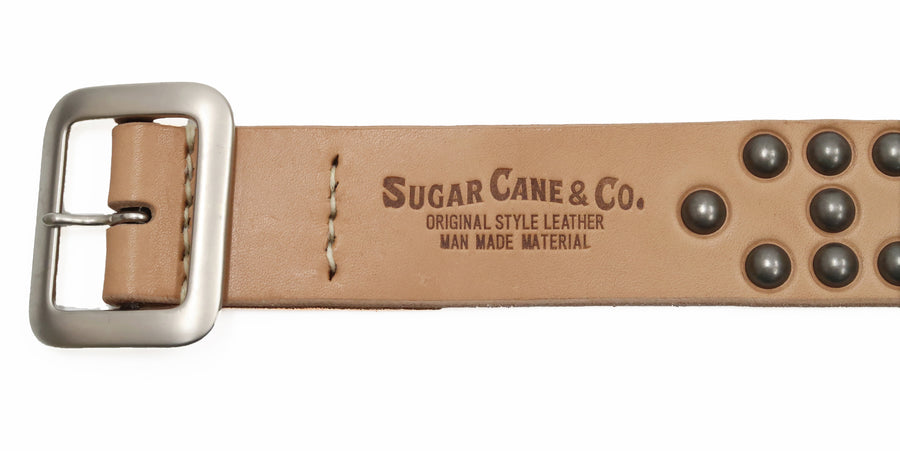 Sugar Cane Studded Belt Men's Ccasual 40mm Wide/4mm Thick Cowhide Leather Belt with Single Prong Square-Shaped Buckle SC02321 133 Beige