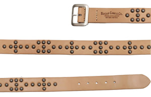 Sugar Cane Studded Belt Men's Ccasual 40mm Wide/4mm Thick Cowhide Leather Belt with Single Prong Square-Shaped Buckle SC02321 133 Beige