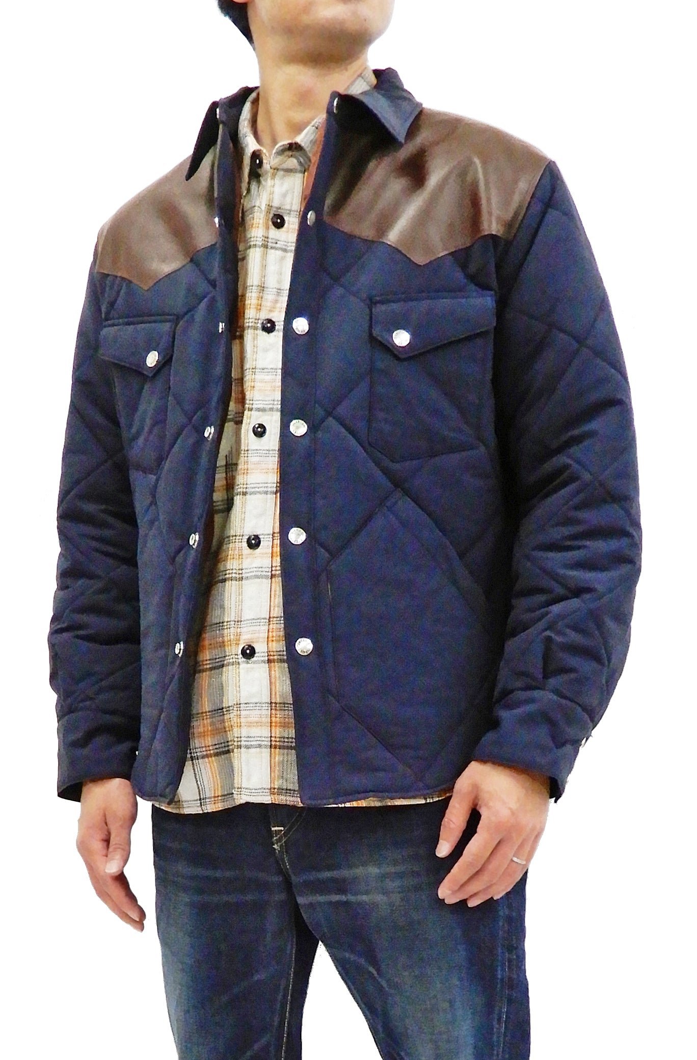 Sugar Cane Leather Yoke Padded Jacket Men's 60/40 Quilted