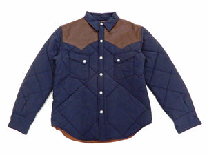 Sugar Cane Leather Yoke Padded Jacket Men's 60/40 Quilted Western Jacket SC14451 Navy/Browon