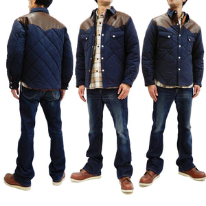 Sugar Cane Leather Yoke Padded Jacket Men's 60/40 Quilted Western Jacket SC14451 Navy/Browon