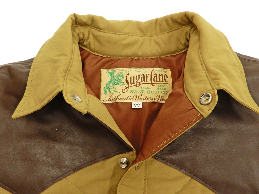 Sugar Cane Leather Yoke Padded Jacket Men's 60/40 Quilted Western