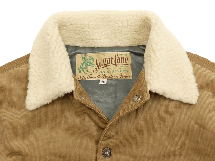 Sugar Cane Men's Padded Corduroy Trucker Jacket with Faux Shearling Collar SC14645 Beige
