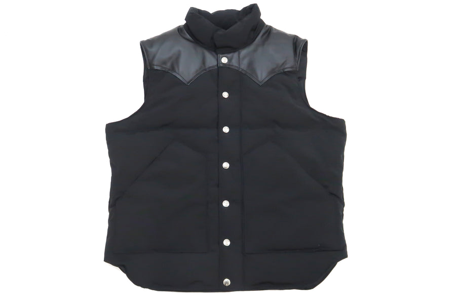 Sugar Cane Down Vest with Leather Yoke Panel Men's Winter Outerwear Vest SC15222 119 Black/Black