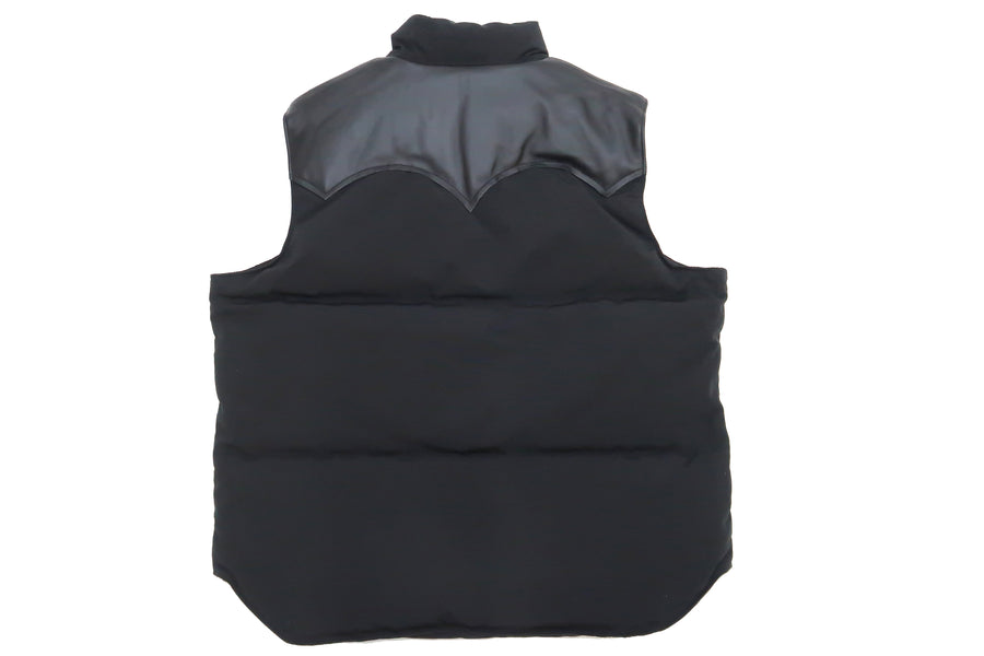 Sugar Cane Down Vest with Leather Yoke Panel Men's Winter Outerwear Vest SC15222 119 Black/Black