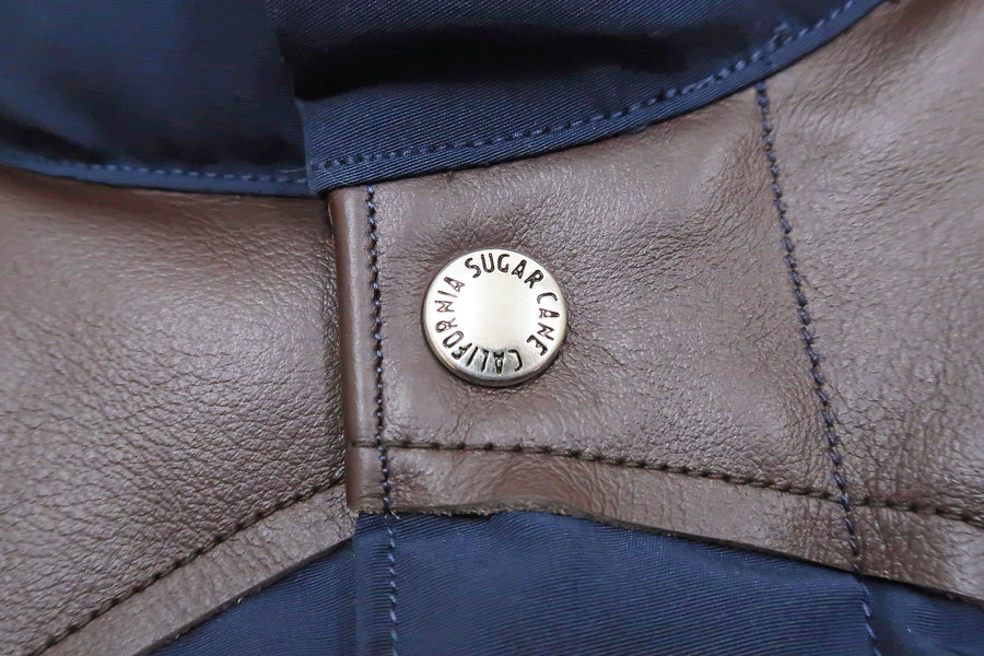 Sugar Cane Down Vest with Leather Yoke Panel Men's Winter Outerwear Vest SC15222 128 Navy-Blue/Brown
