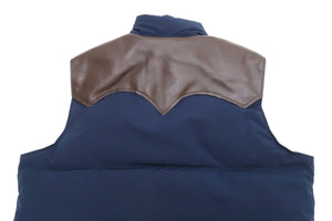 Sugar Cane Down Vest with Leather Yoke Panel Men's Winter Outerwear Vest SC15222 128 Navy-Blue/Brown