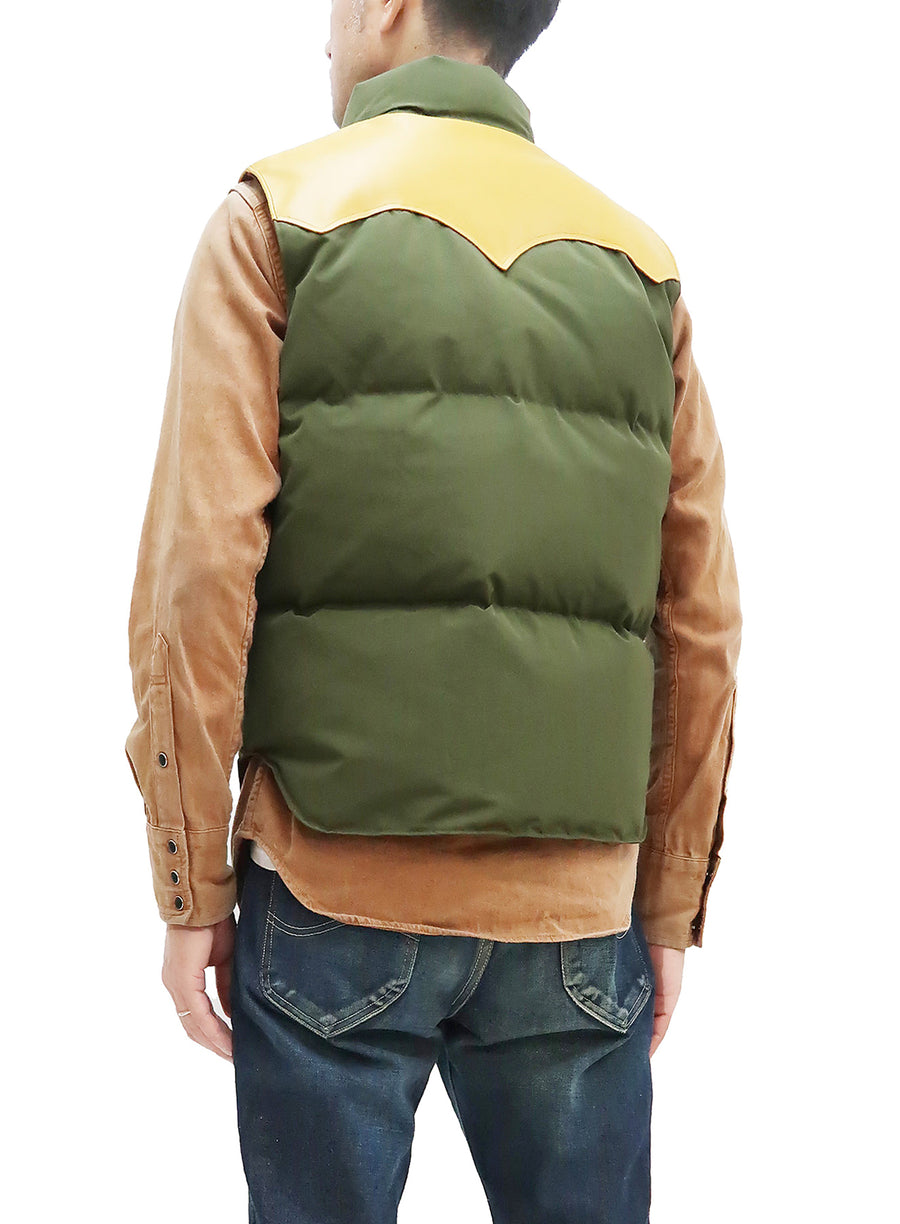 Sugar Cane Down Vest with Leather Yoke Panel Men's Winter Outerwear Vest SC15222 149 Olive/Camel