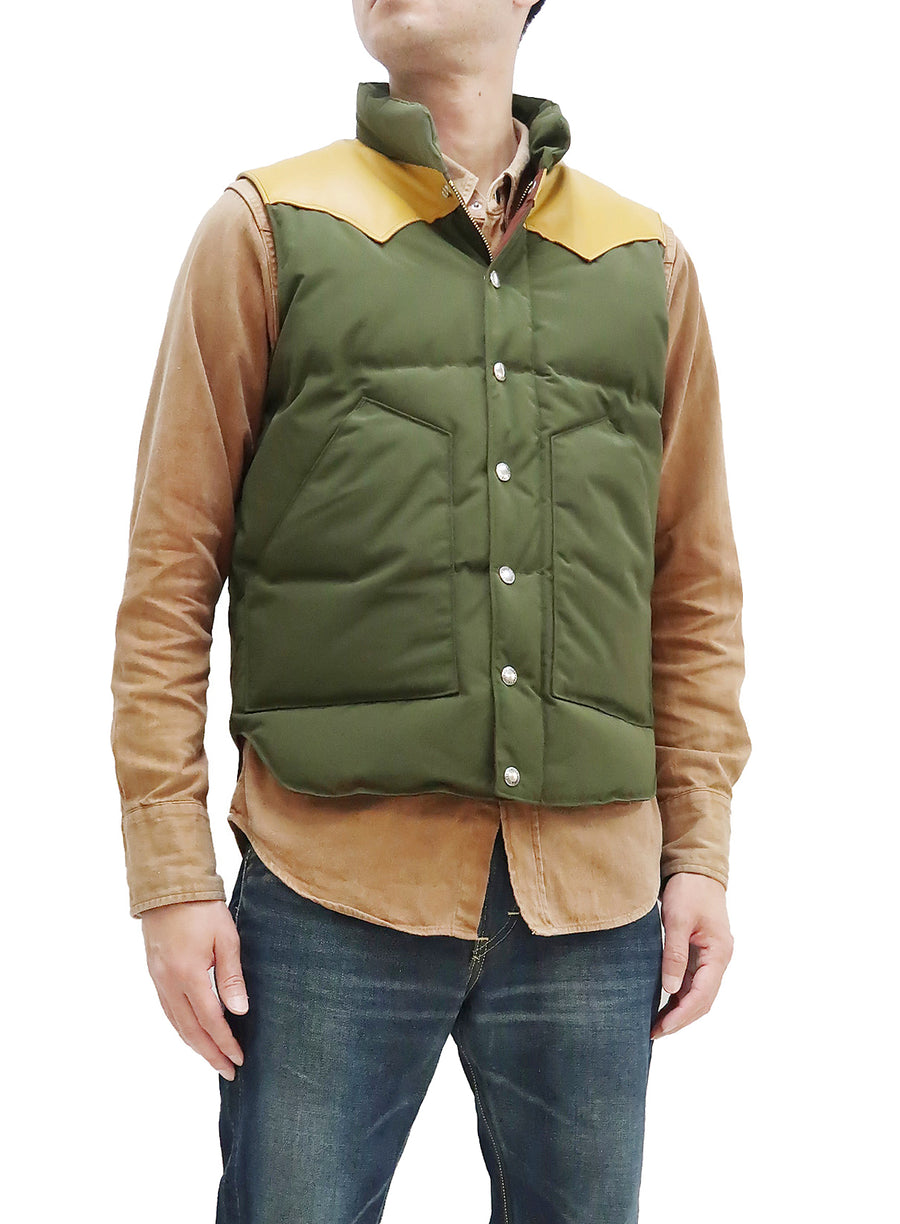 Sugar Cane Down Vest with Leather Yoke Panel Men's Winter