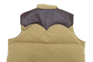 Sugar Cane Down Vest with Leather Yoke Panel Men's Winter Outerwear Vest SC15222 133 Beige/Brown