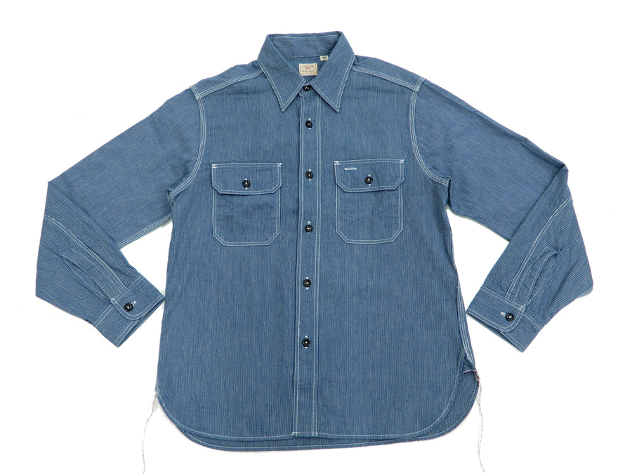 Sugar Cane Men's Casual Corded Stripe Work Shirt Long Sleeve Button Up Shirt SC25511 Navy-Blue