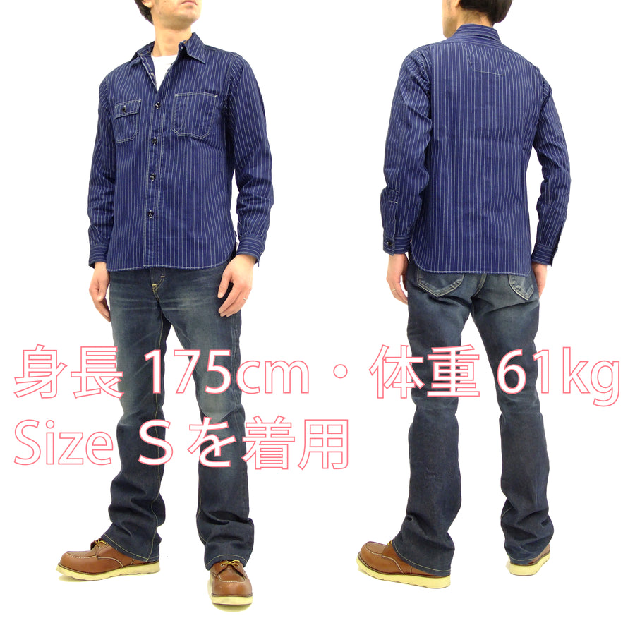 Sugar Cane Men's Indigo Wabash Stripe Work Shirt Long Sleeve Button Up Shirt SC25551A