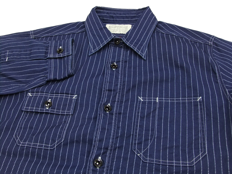 Sugar Cane Men's Indigo Wabash Stripe Work Shirt Long Sleeve Button Up Shirt SC25551A