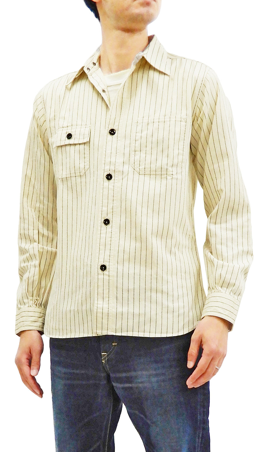 Sugar Cane Men's Ecru Colour Wabash Stripe Work Shirt Long Sleeve Shirt SC27076