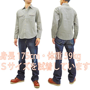 Sugar Cane Hickory Stripe Work Shirt Men's Casual Long Sleeve Button Up Shirt SC27853 Off-White