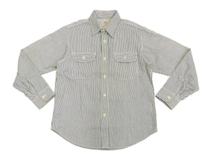 Sugar Cane Hickory Stripe Work Shirt Men's Casual Long Sleeve Button Up Shirt SC27853 Off-White