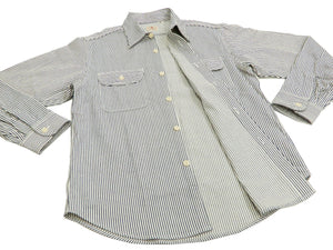 Sugar Cane Hickory Stripe Work Shirt Men's Casual Long Sleeve Button Up Shirt SC27853 Off-White