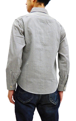 Sugar Cane Hickory Stripe Work Shirt Men's Casual Long Sleeve Button Up Shirt SC27853 Off-White