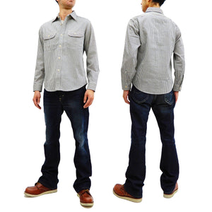 Sugar Cane Hickory Stripe Work Shirt Men's Casual Long Sleeve Button Up Shirt SC27853 Off-White