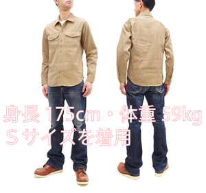 Sugar Cane Shirt Men's Vertical Striped Long Sleeve Button Up Shirt Coke Stripe Work Shirt SC28652 133 Beige