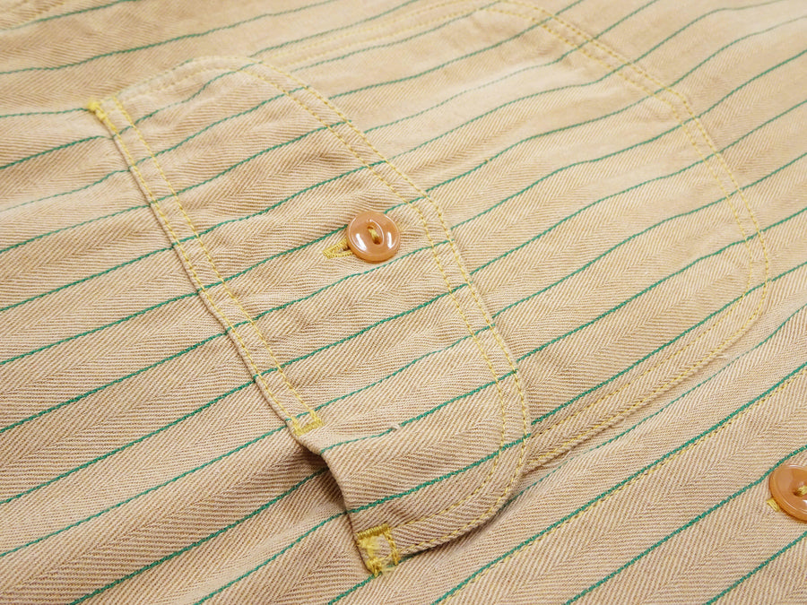 Sugar Cane Shirt Men's Vertical Striped Long Sleeve Button Up Shirt Coke Stripe Work Shirt SC28652 133 Beige