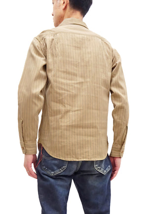 Sugar Cane Shirt Men's Vertical Striped Long Sleeve Button Up Shirt Coke Stripe Work Shirt SC28652 133 Beige