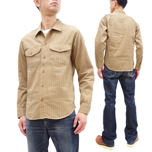 Sugar Cane Shirt Men's Vertical Striped Long Sleeve Button Up Shirt Coke Stripe Work Shirt SC28652 133 Beige