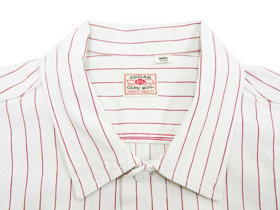 Sugar Cane Shirt Men's Vertical Striped Long Sleeve Button Up Shirt Coke Stripe Work Shirt SC28652 105 Off-White