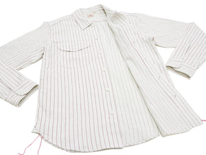 Sugar Cane Shirt Men's Vertical Striped Long Sleeve Button Up Shirt Coke Stripe Work Shirt SC28652 105 Off-White