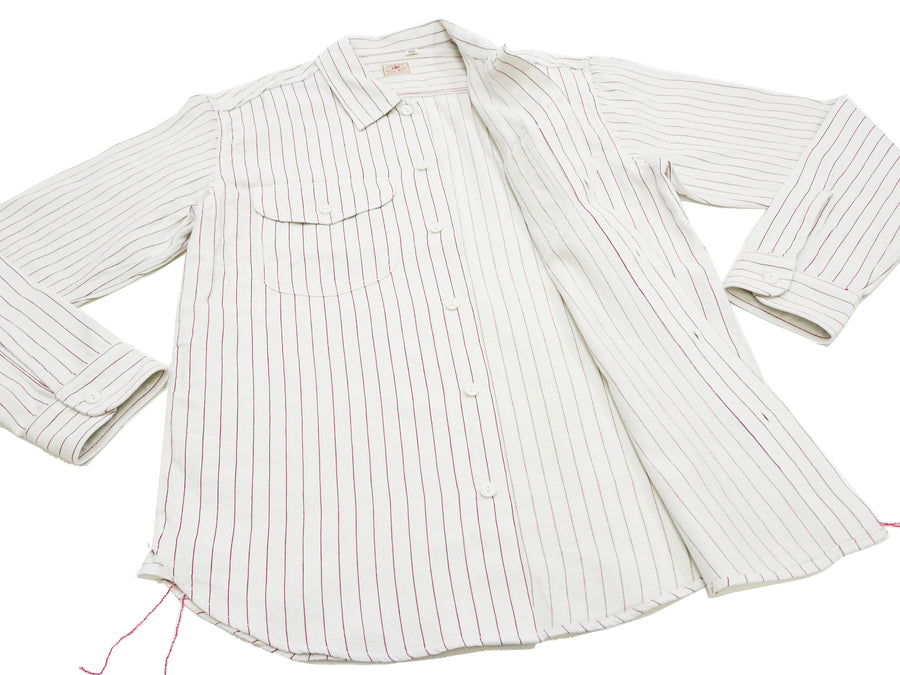 Sugar Cane Shirt Men's Vertical Striped Long Sleeve Button Up Shirt Coke Stripe Work Shirt SC28652 105 Off-White
