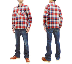 Sugar Cane Shirt Men's Long Sleeve Unbrushed Twill Plaid Checked Work Shirt SC28742 105 Off/Red