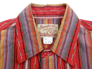 Sugar Cane Serape Shirt Men's Long Sleeve Vertical Multi Striped Work Shirt SC28838 165-Red