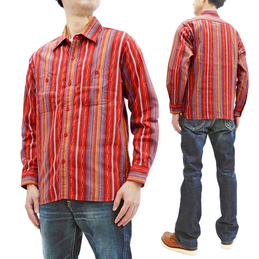 Sugar Cane Serape Shirt Men's Long Sleeve Vertical Multi Striped Work Shirt SC28838 165-Red