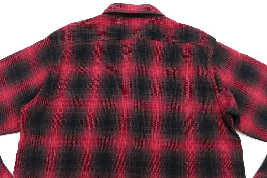 Sugar Cane Ombre Plaid Flannel Shirt Men's Long Sleeve Button Up Work Shirt SC28954 165 Red