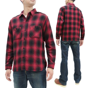 Sugar Cane Ombre Plaid Flannel Shirt Men's Long Sleeve Button Up Work Shirt SC28954 165 Red