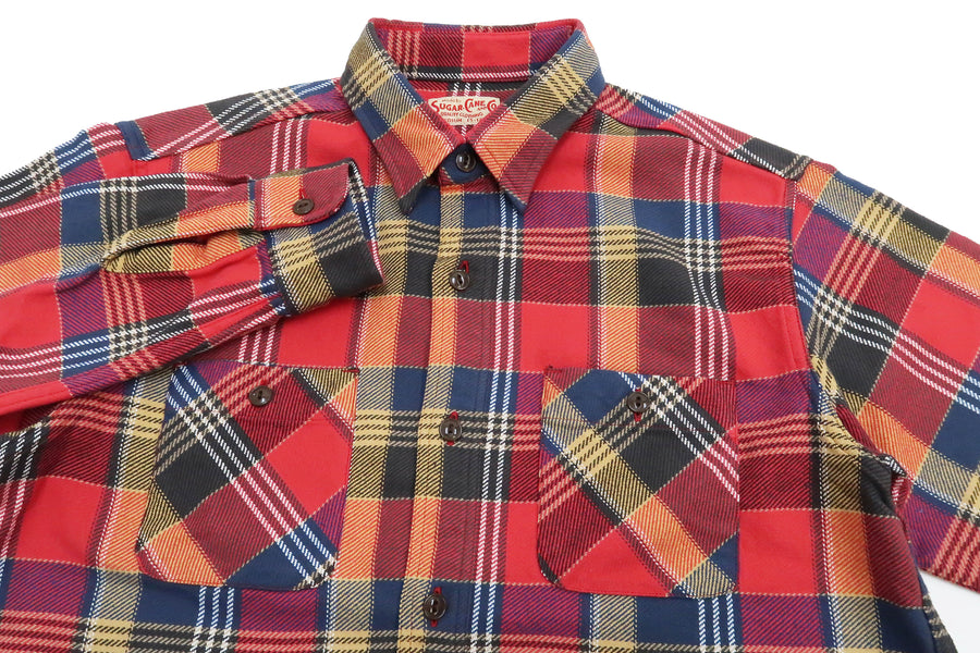 Sugar Cane Plaid Flannel Shirt Men's Long Sleeve Button Up Work 