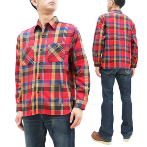 Sugar Cane Plaid Flannel Shirt Men's Long Sleeve Button Up Work Shirt SC28955 165 Red