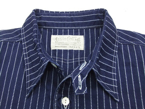 Sugar Cane Men's Short Sleeve Indigo Wabash Stripe Work Shirt, 8.5 oz Cotton Twill, One-Wash, Made in Japan (Fiction Romance SC36267 421A)
