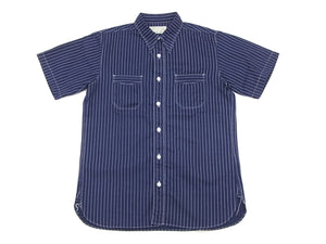 Sugar Cane Men's Short Sleeve Indigo Wabash Stripe Work Shirt, 8.5 oz Cotton Twill, One-Wash, Made in Japan (Fiction Romance SC36267 421A)