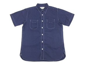 Sugar Cane Men's Indigo Wabash Stripe Work Shirt Short Sleeve Button Up Shirt SC36267A