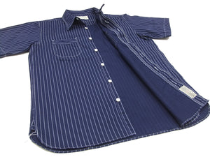 Sugar Cane Men's Short Sleeve Indigo Wabash Stripe Work Shirt, 8.5 oz Cotton Twill, One-Wash, Made in Japan (Fiction Romance SC36267 421A)