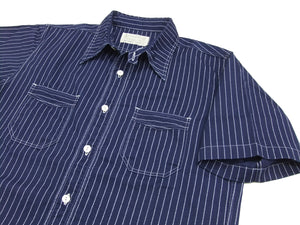 Sugar Cane Men's Short Sleeve Indigo Wabash Stripe Work Shirt, 8.5 oz Cotton Twill, One-Wash, Made in Japan (Fiction Romance SC36267 421A)